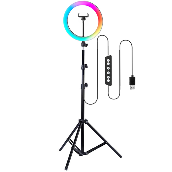 2-in-1 20cm Multi-Colour RGB Ring Light w/ &amp; Adjustable 2.1m Tripod Stand