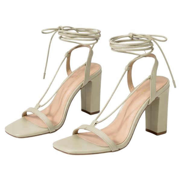Minimalist Lace-Up Square Toe Ankle Wrap Heels