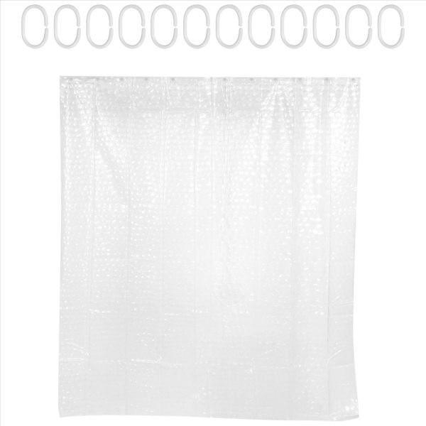 Clear Eva Shower Curtain Liner Waterproof 3D 71Inch X79Inch 12 Hooks