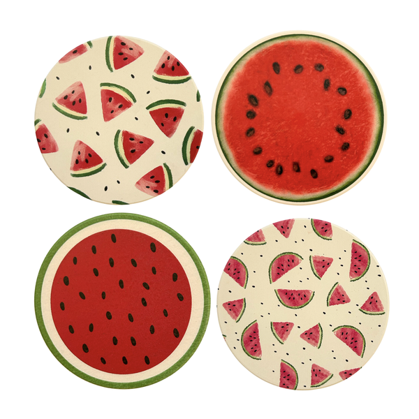 Designer Ceramic Coasters with Holder - Summer Watermelon - Set of 4