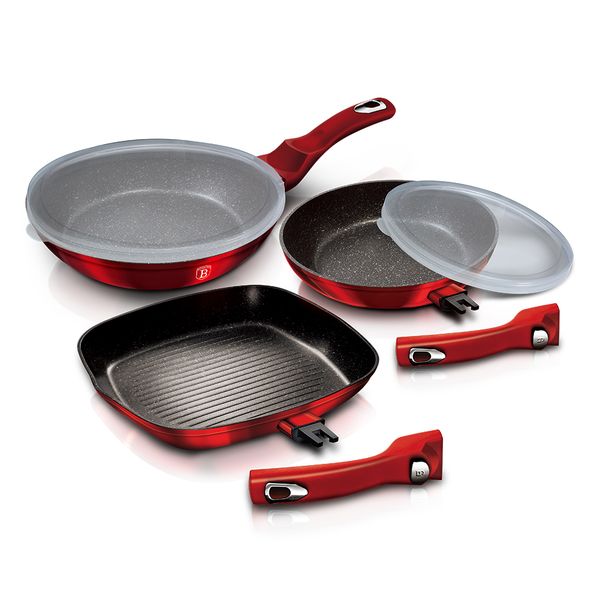Berlinger Haus 5-Piece Marble Coating Smart Lid Frypan Set - Burgundy
