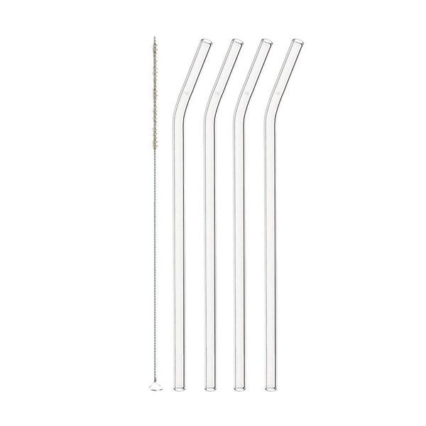 Clear Reusable Glass Straw With Cleaning Brush-4 Pack