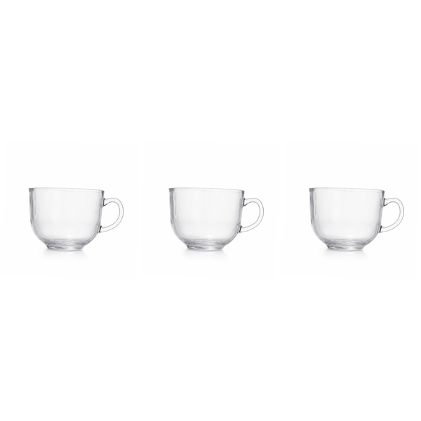 3 Pack - 470ml Modern &amp; Minimalist Design Glass Mug - Transparent