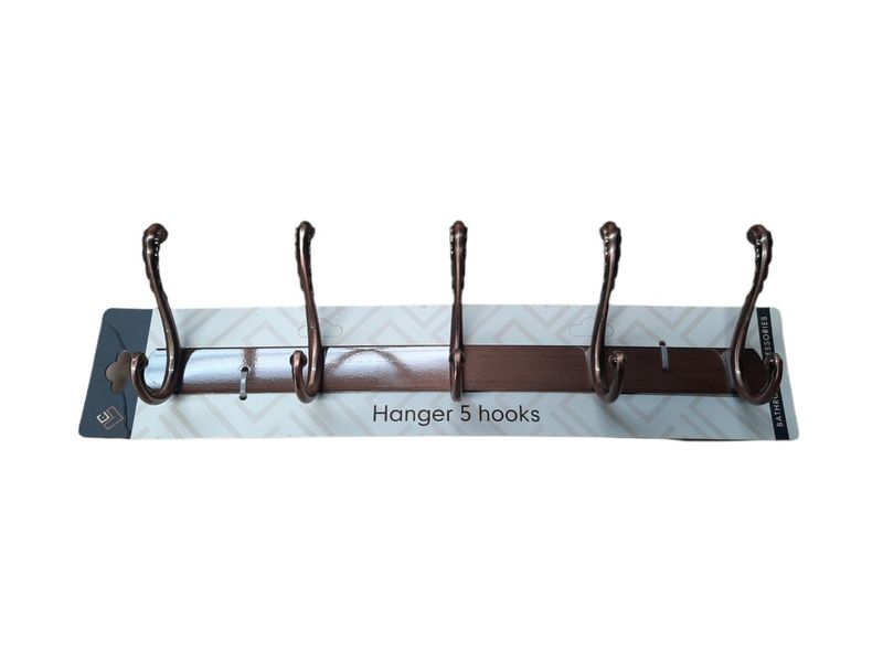 Wall Mount Sliding 5 Hook Coat Hanger - Brown