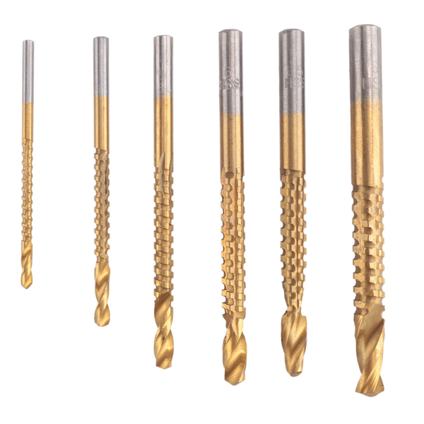 6 Pack Titanium Coated HSS Twist Bits, 3-8mm Serrated Side Cut Bits