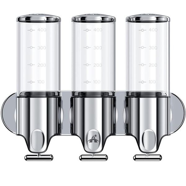 Alanes 3-in-1 Chamber Wall Mounted Bathroom Shower Pump Dispenser - Clear
