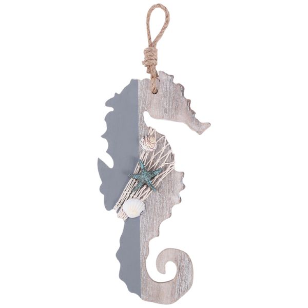 Wooden Decor Seahorse With Starfish &amp; Shells For Nautical Decoration