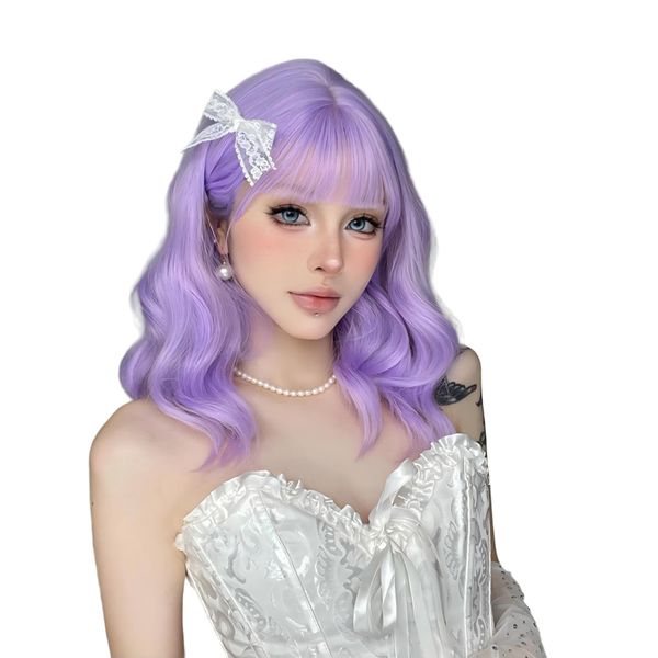 New Fluffy Purple Short Curly Wig