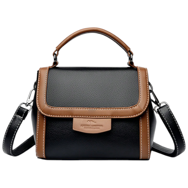Kaidifeiniroo - Two-Tone Aesthetic PU Leather Handbag - Black/Brown