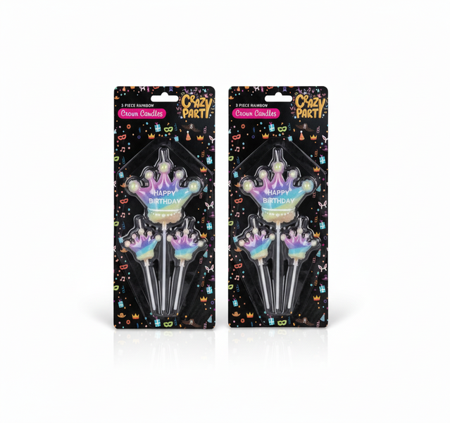 Crazy Party Rainbow Crown Birthday Candle Set - 3 Piece - 2 Pack
