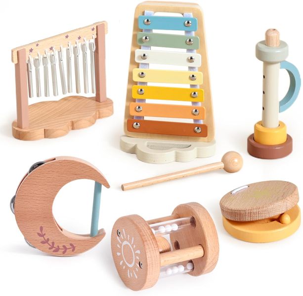 Baby Musical Instruments - Montessori Wooden Musical Toys for Toddlers - 6 Piece