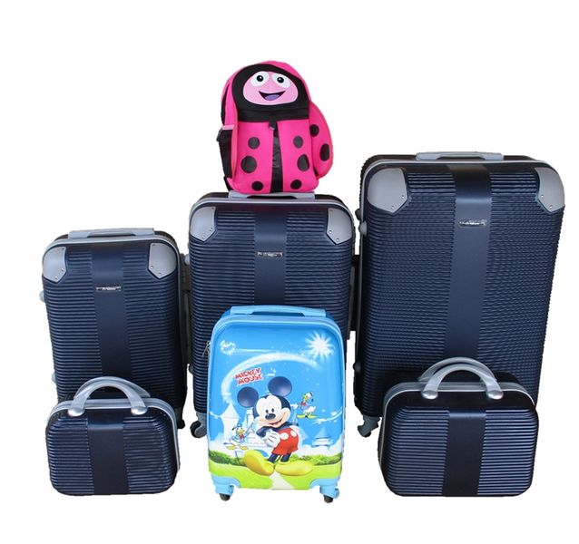 ABS Family Luggage Set - Navy Suitcases + Mickey case &amp; Ladybug Schoolbag
