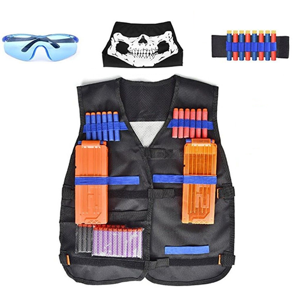 Kids Black Tactical Vest with Ammo Holder &amp; N-Strike Elite Compatible Mags