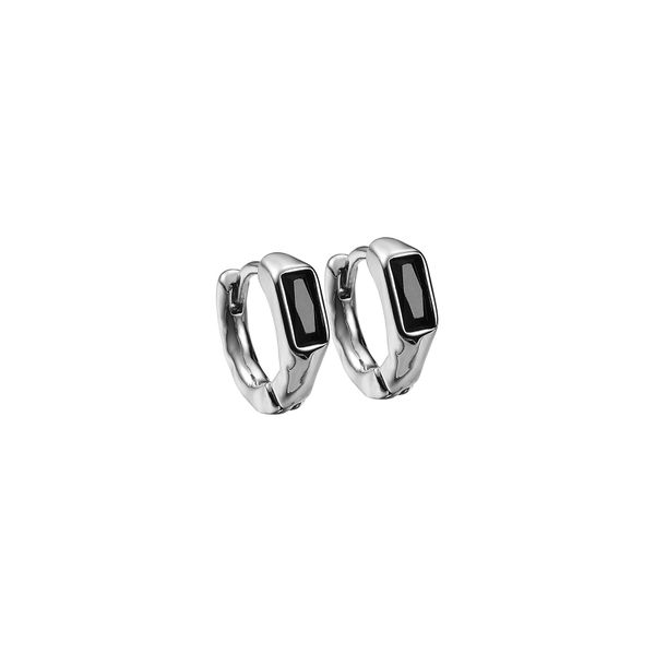 Handmade Silver Black Zircon Hoop Earrings For Men