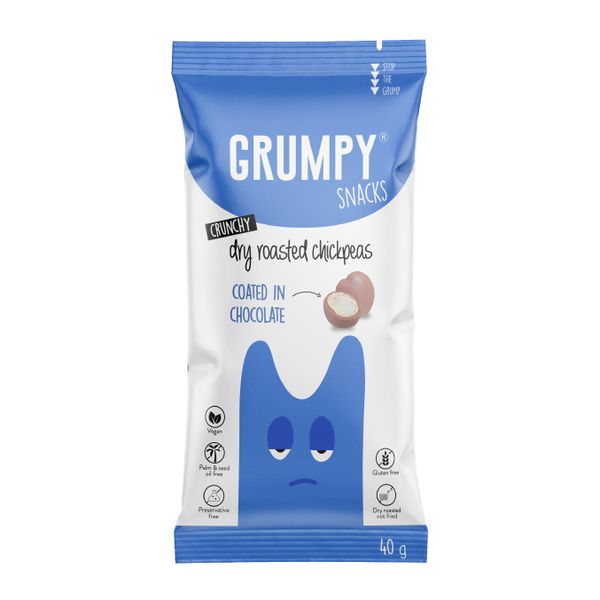 Grumpy Snacks Dry Roasted Chickpeas Coated in Chocolate - 20 x 40g bags