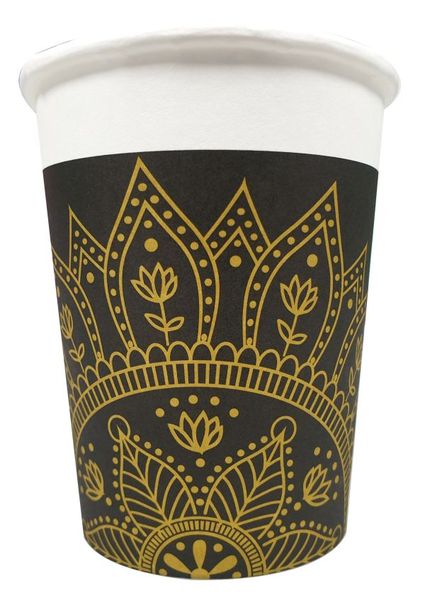Mandala Black and Gold Paper Cups 200ml
