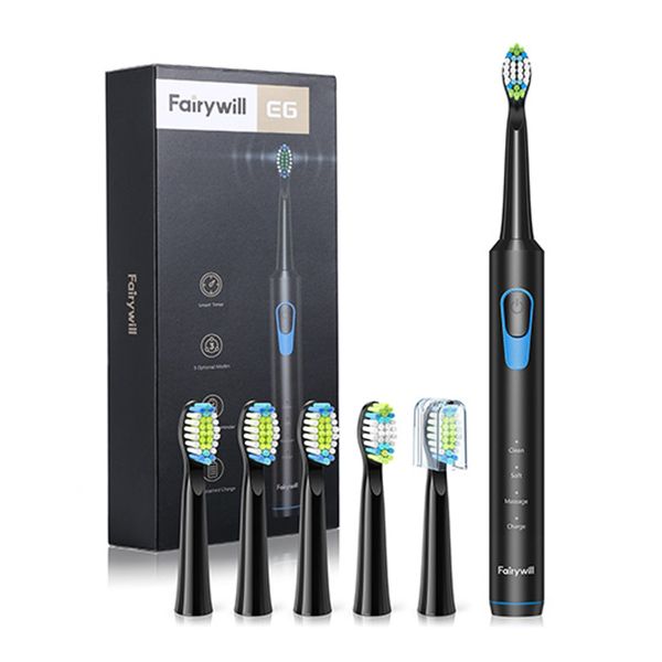 Fairywill E6 Electric Toothbrush with 6 Dupont Brush Heads
