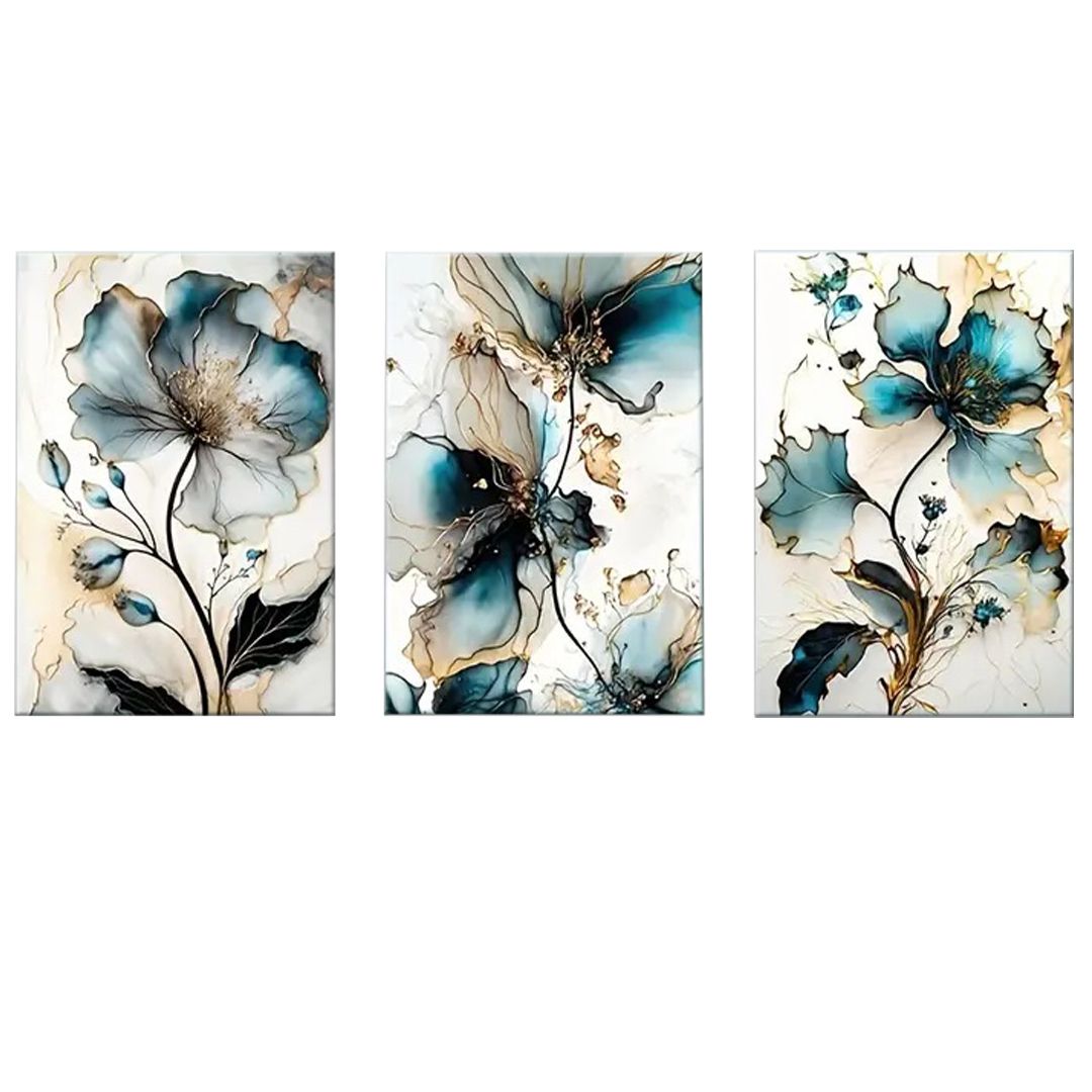 Canvas-ART-3 Pieces Blue Floral Contemporary Abstract Wall Art | Shop ...