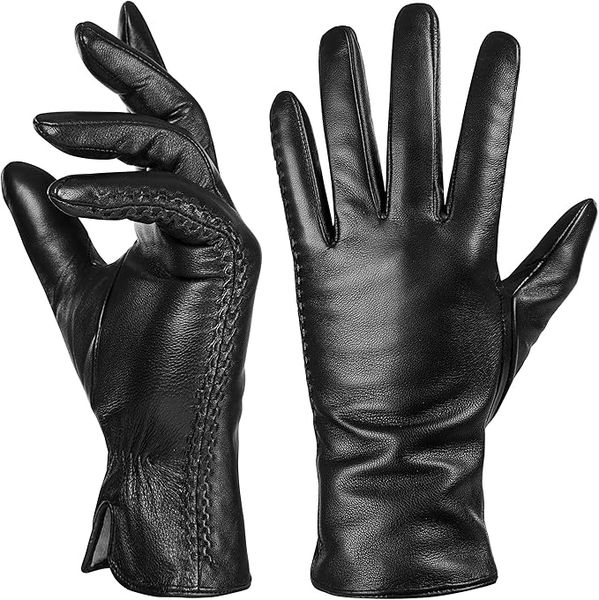 Sheepskin Leather Women's Gloves, Warm Touchscreen Cashmere Lined