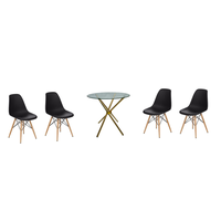 5 Piece 80cm Glass Table Gold Legs and Wooden Leg Chairs