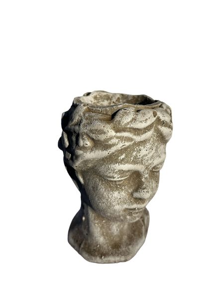Small Cement Roman Head Planter Ornament