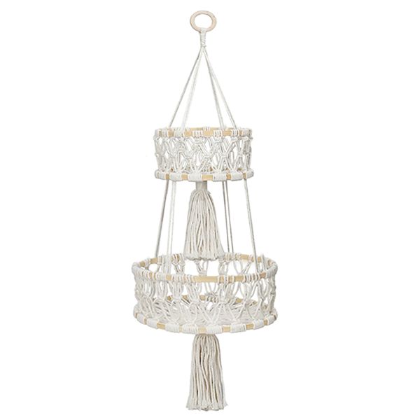 MIkaco 2-Tier Macrame Hanging Basket for Fruit Vegetable Plant Holder