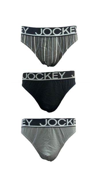 Jockey - 3 Pack Mens Stripe Briefs - Grey/Black
