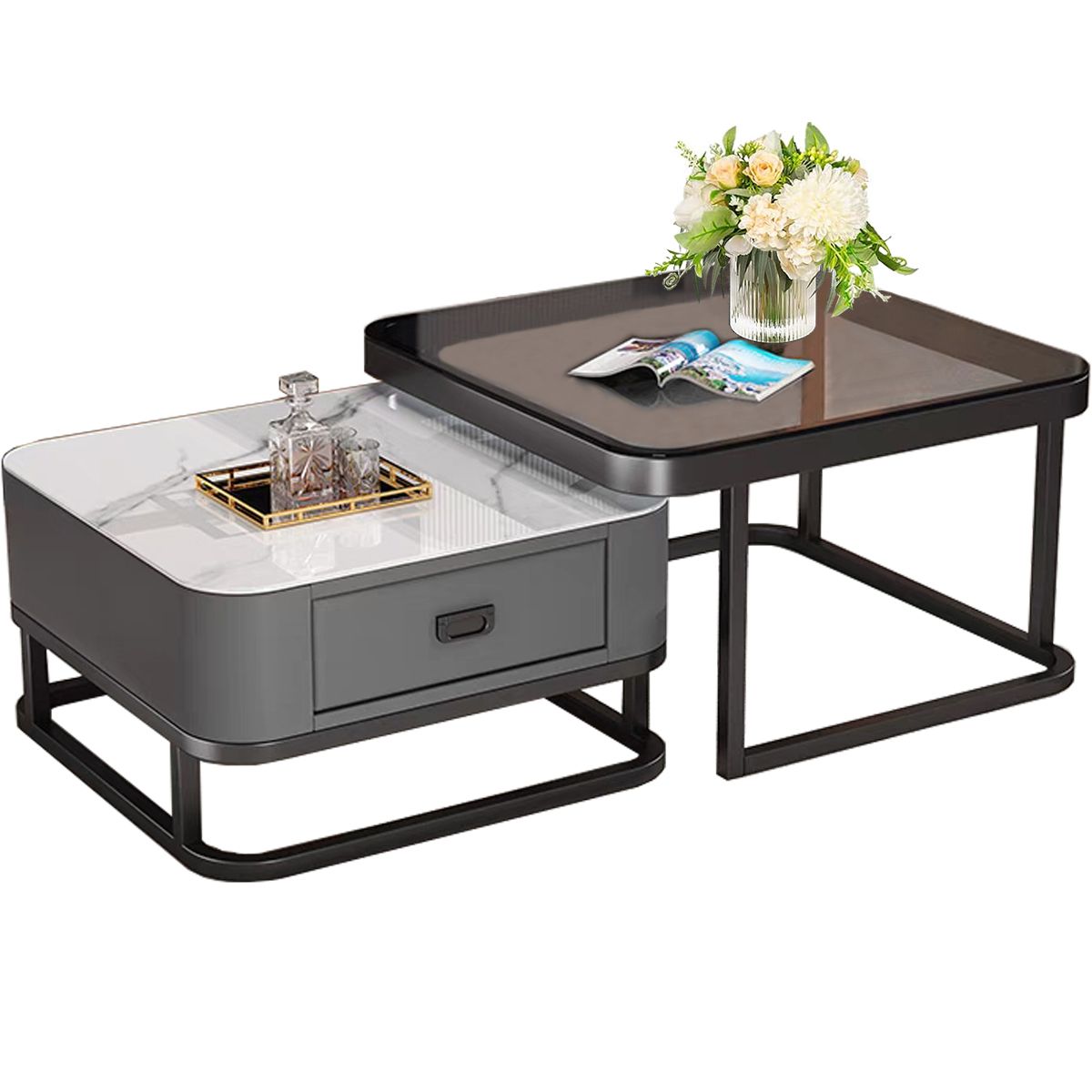 Nesting Coffee Table Set 2 Side Tables Office End Desk Drawer Living Room