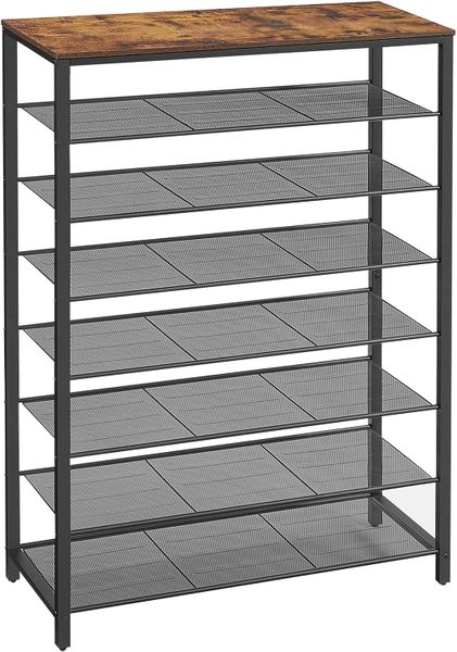 VASAGLE 8 Tier Metal Shoe Rack - Black and Rustic Brown