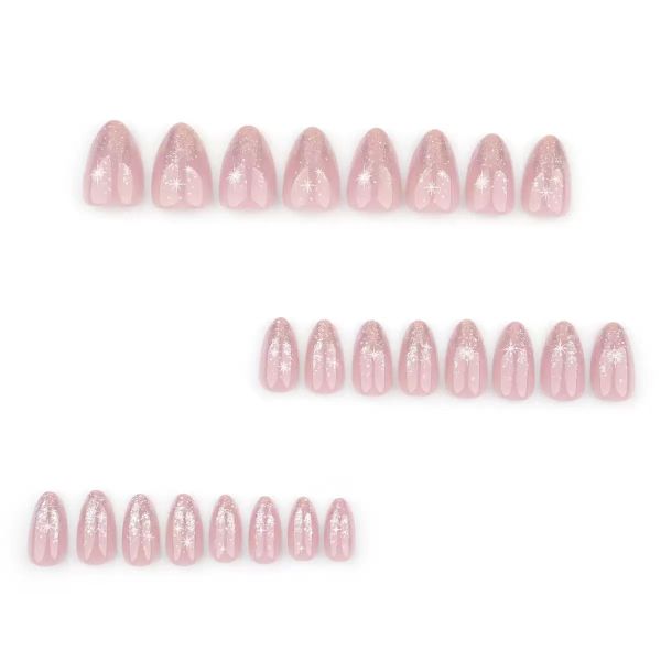 French Glitter Gradient Nail Art With Star Shaped False Nails