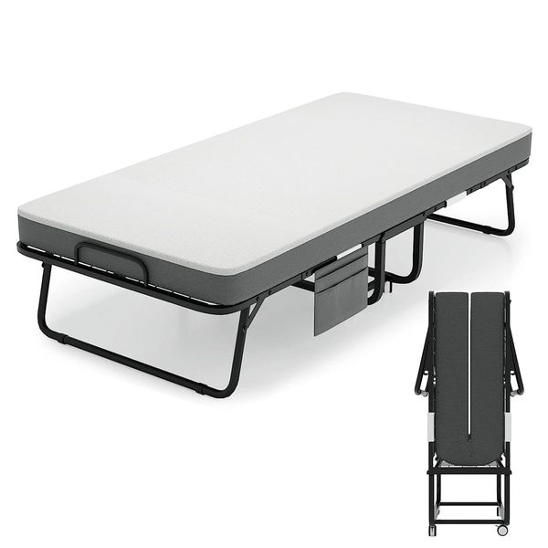 Foldable Bed with 5" Memory Foam Mattress, Wheels &amp; Storage Cover