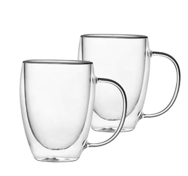 Double Walled 350ml Glass Mug with Handle