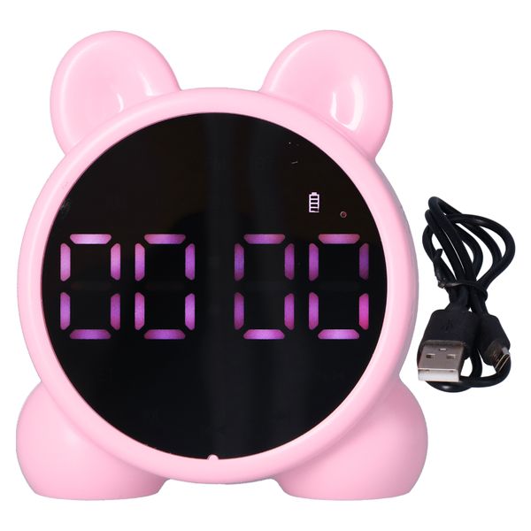 P1 Bluetooth Speaker Alarm Clock Rechargeable Digital Clocks for Kids Pink