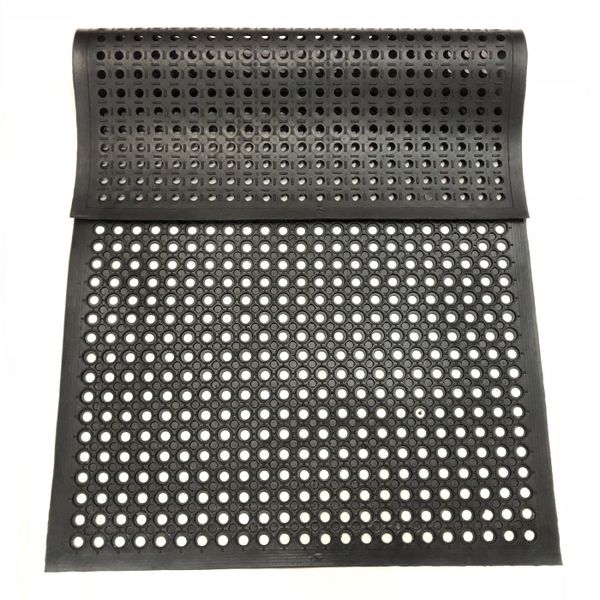Rubber Floor Mat Hexagonal Anti Fatigue Drainage Floor Mat 60cm - Black
