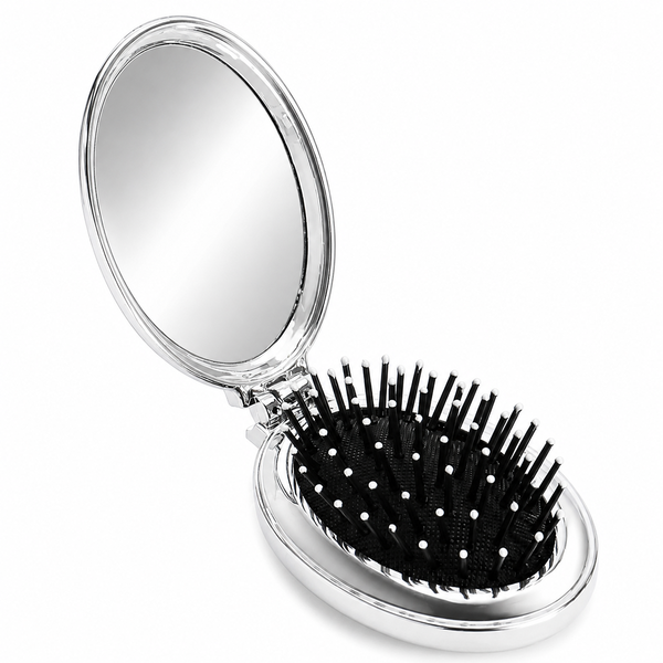 Foldable Mirror Hair Brush Compact Travel Comb S image