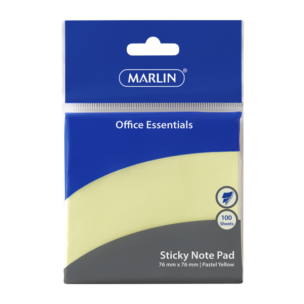 Marlin - Sticky Note Pad 100 Sheets - Pastel Yellow (Pack Of 12)