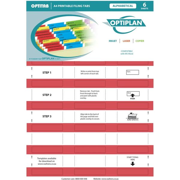 Optiplan Opti Tabs Alpha A4 24Up (Pack 144) Red image