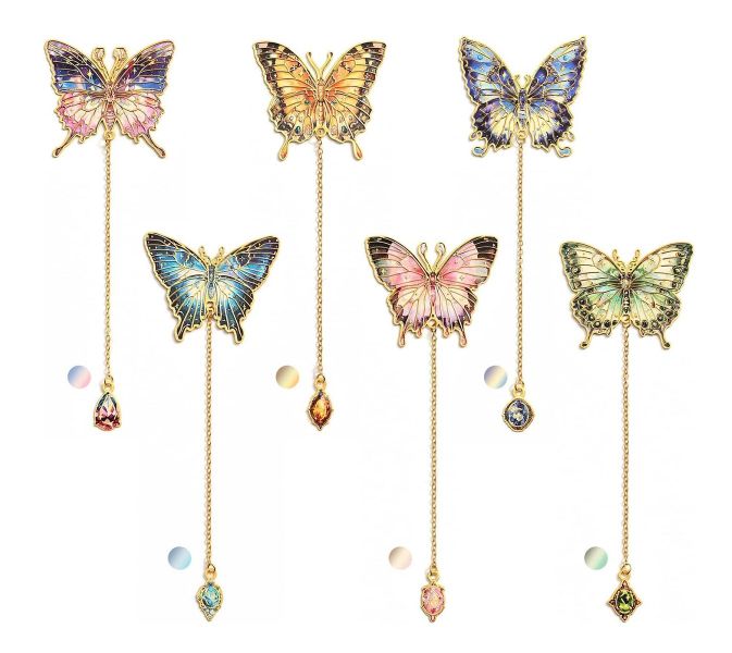 6 Metal Butterfly Bookmarks with Chain