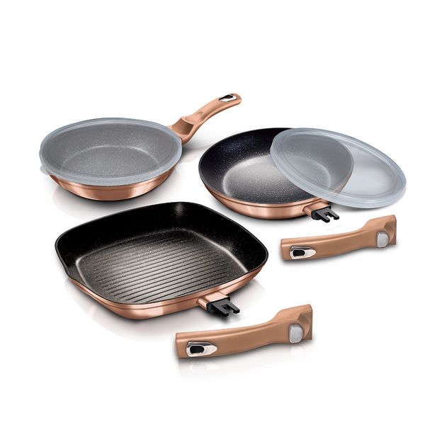 Berlinger Haus 5-Piece Marble Coating Fry &amp; Grill Pan Set - Rose Gold