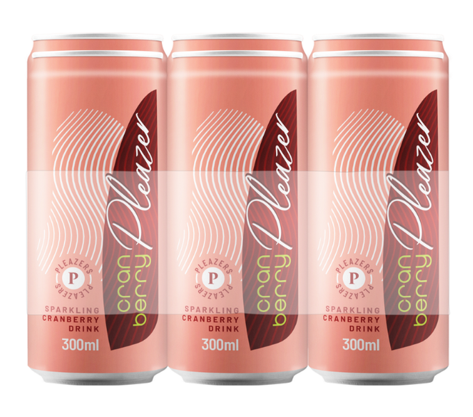 Pleazer Sparkling Cranberry Drink- 300ml Can (6 Pack)