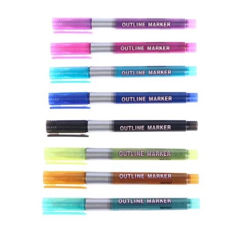 Blue Thorn Set of 8 Metallic Outliners - Double Line Marker Pens