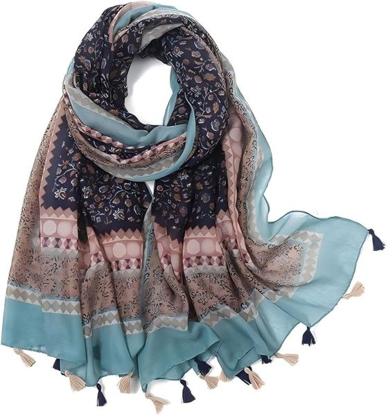 Boho Scarf Lightweight Floral Printed Scarf Fall Winter Fashion Fringed Shawl