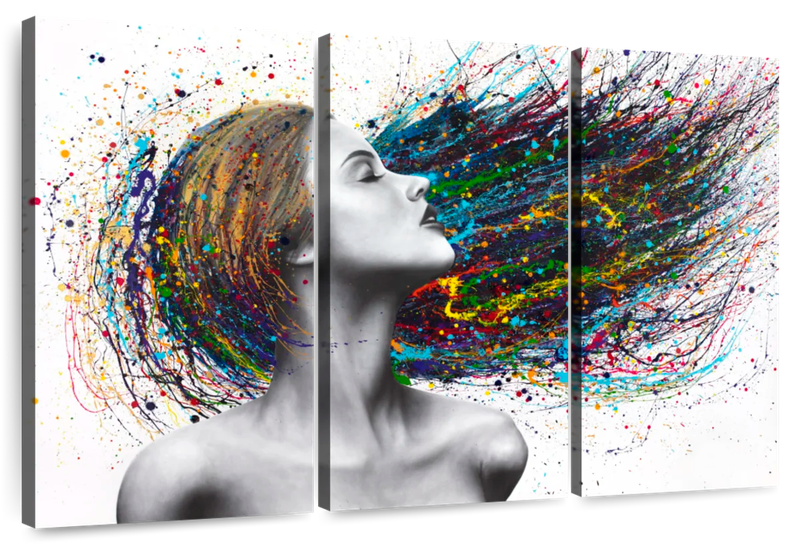 Canvas Art - Deep Thoughts Woman 3 Piece Abstract Painting Canvas Wall Art