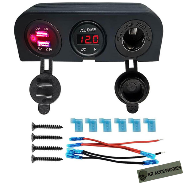 Automotive 3-Hole Panel: Dual USB, Volt &amp; Cig Port