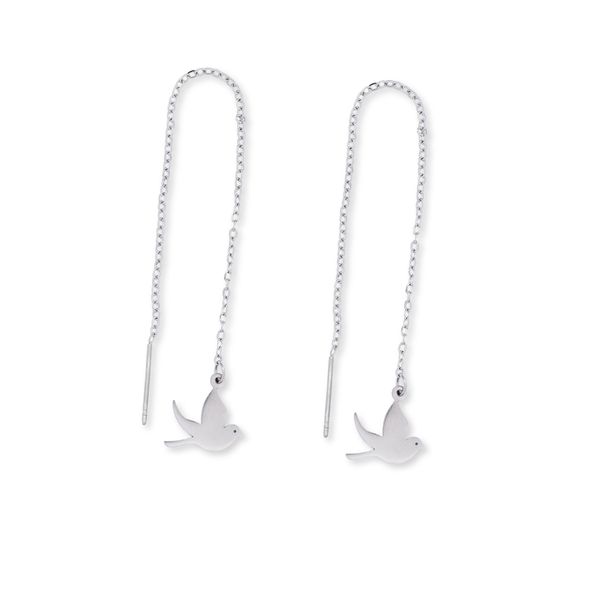 Steel My Heart Waterproof Stainless Steel Bird Drop Threader Earrings