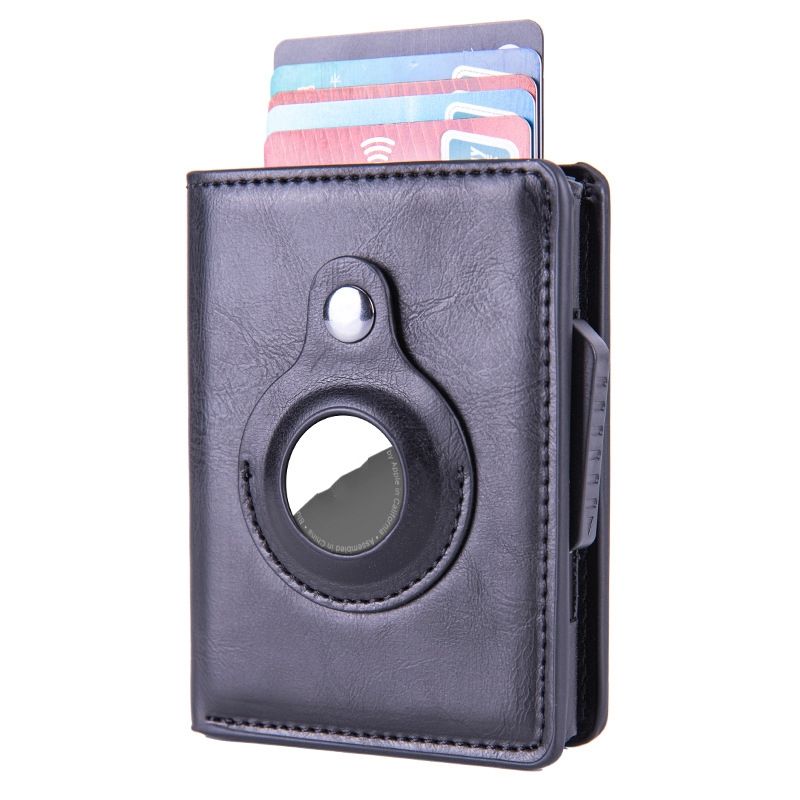 PU Leather RFID Pop-Up Wallet with AirTag Holder - Black