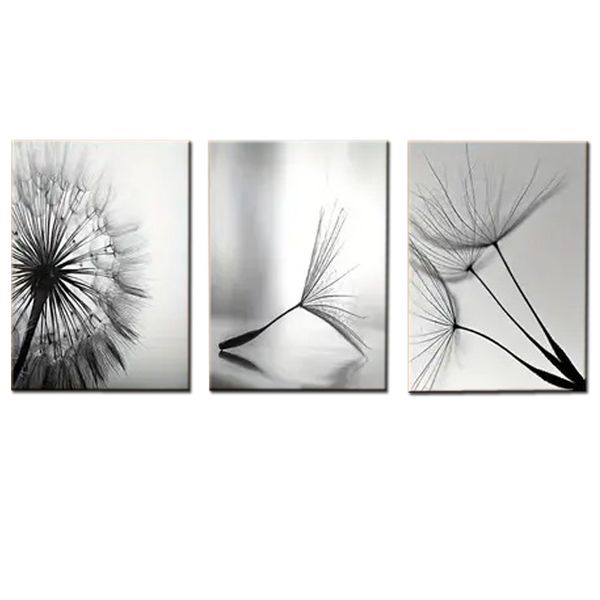 Canvas-Art-3 Pieces Black &amp; White Dandelion Flower Abstract Wall Art