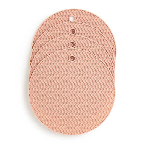 George &amp; Mason - Pack of 4 Silicone Round Honeycomb Trivets - Peach