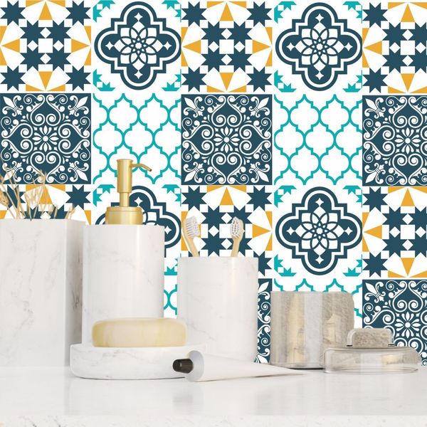 Green &amp; Yellow Shapes Tile Wall Stickers