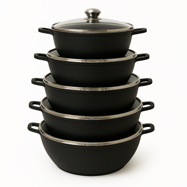 Black 5 Pieces Nonstick Cookware Set with Lid+Metal Mini Wallpaper